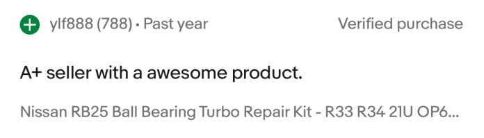 customer comment regarding our RRT RB25 turbo repair kit